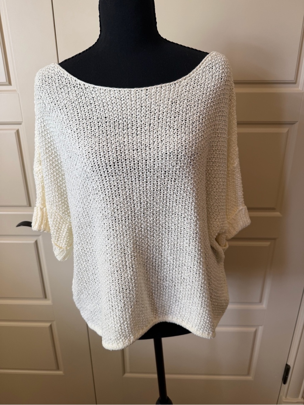 fab'rik Cream Off-the-Shoulder Lightweight Knit Sweater
